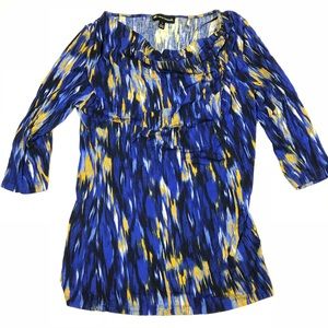 🚨 5/$25 SALE 🚨Womens Size Small Blue/Mustard Cowl Neck Stretch‎ Top